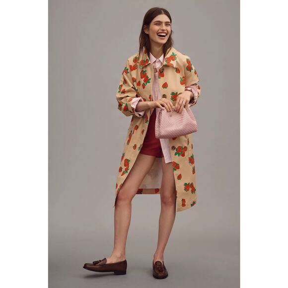 nwt ANTHROPOLOGIE MAEVE s Strawberry Printed Car Coat - Picture 3 of 4